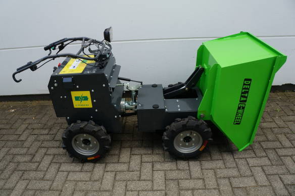 Delta-Competent 4x4 Allrad elektronischer Minidumper mit hydr. Kippfunktion Schubkarre Knickgelenkt 300kg